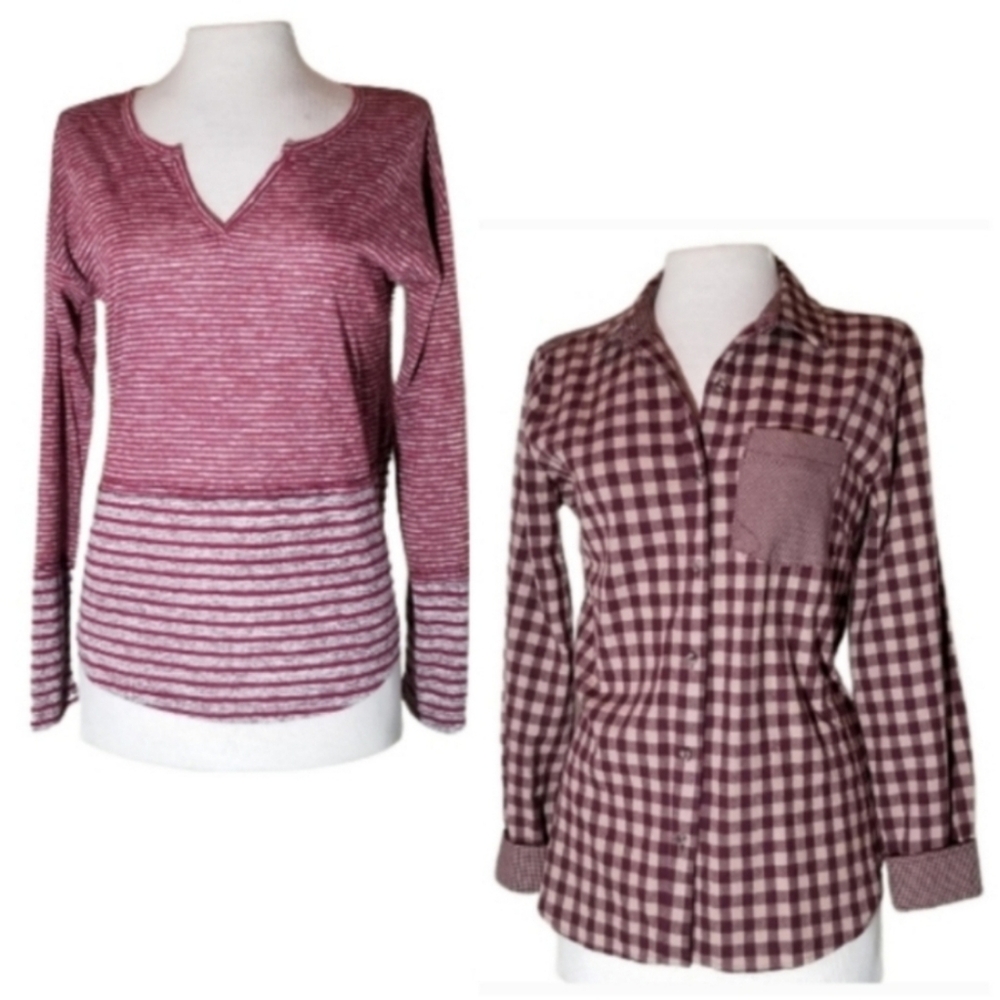 Hem & Thread 2 for $25 Shirts Burgundy Size S - Picture 1 of 13